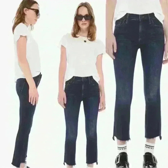 Mother Denim Insider Crop Step Fray Dark Straight Leg in Night Tripper Size 25 - Picture 12 of 14